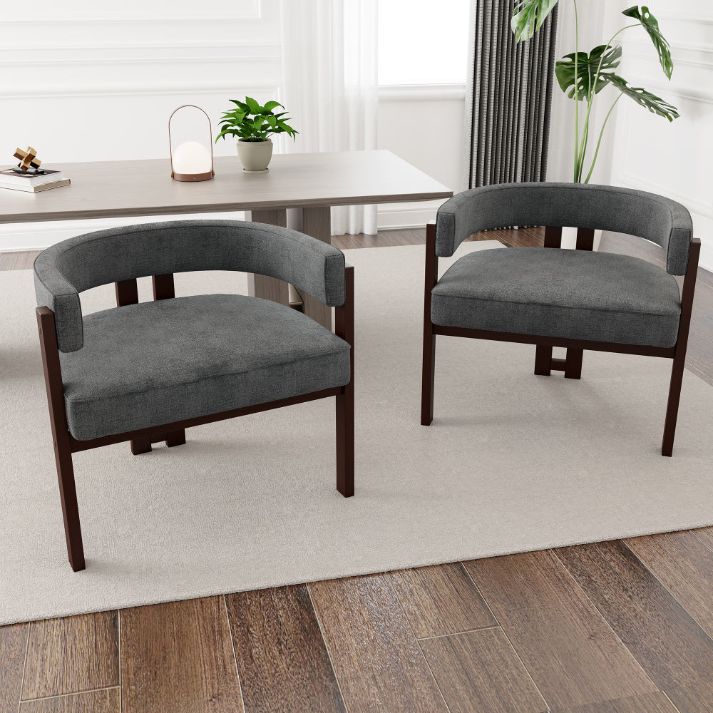 Modern Accent Chair Chenille Upholstered Armchair with Open Back 3 Legs Barrel Dining Chair Comfy Side Chair for Living Room/Bedroom/Dining Room Set of 2 (Emerald)