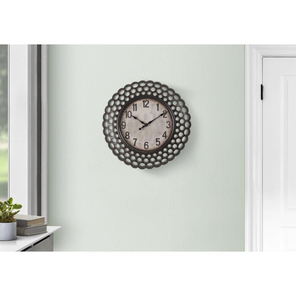 Clocks, 16" Round, Wall Clock, Dark Brown, Transitional