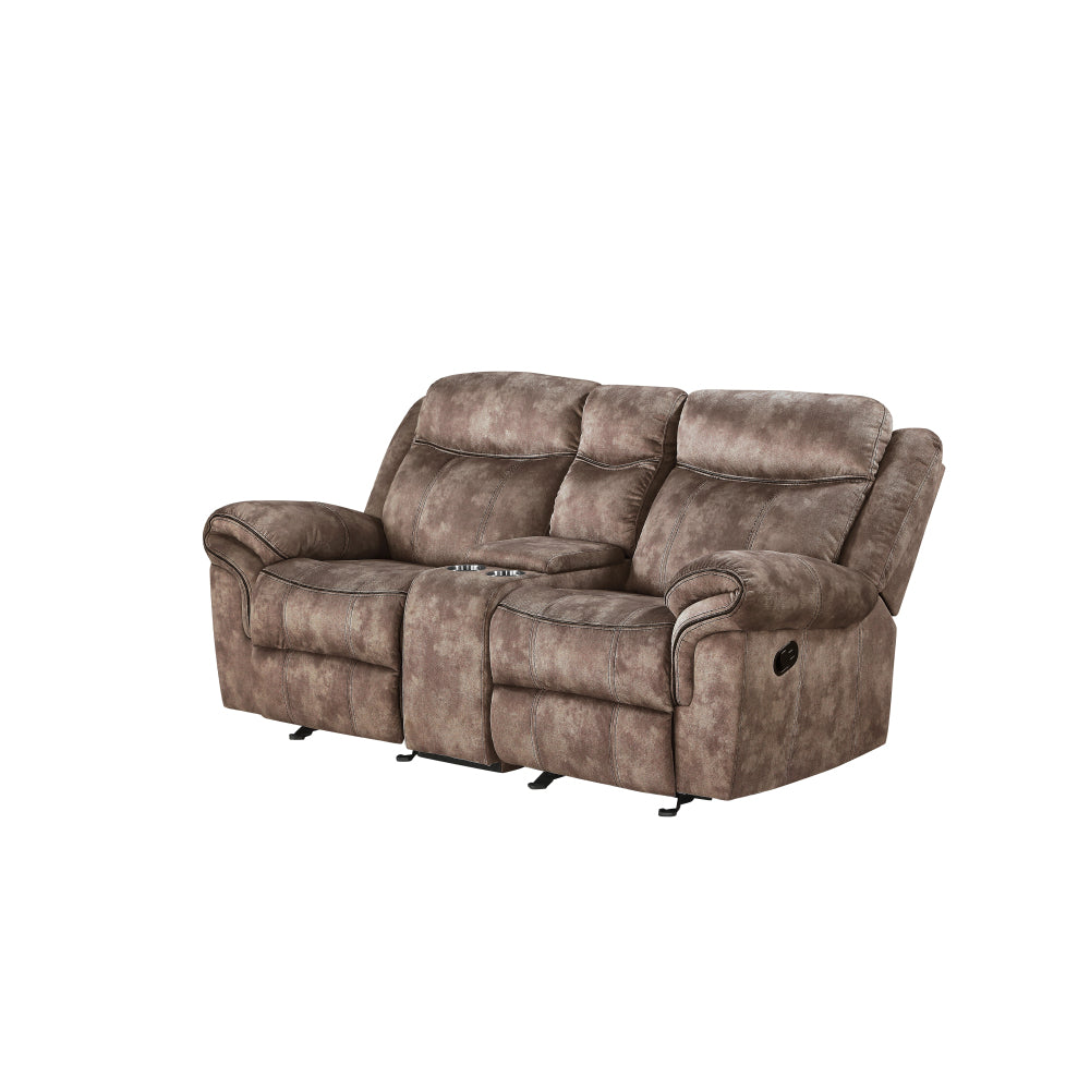 Zubaida Two Tone Chocolate Velvet Recliner Loveseat w/USB Port & Console