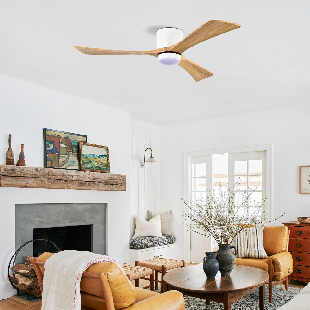 52"  Ceiling Fan with Lights Remote Control,Quiet DC Motor 3 Blade Ceiling Fans 6 Speed Levels,Reversible Ceiling Fan,  for Patio Living Room, Bedroom, Office,Indoor.(White +Natural)