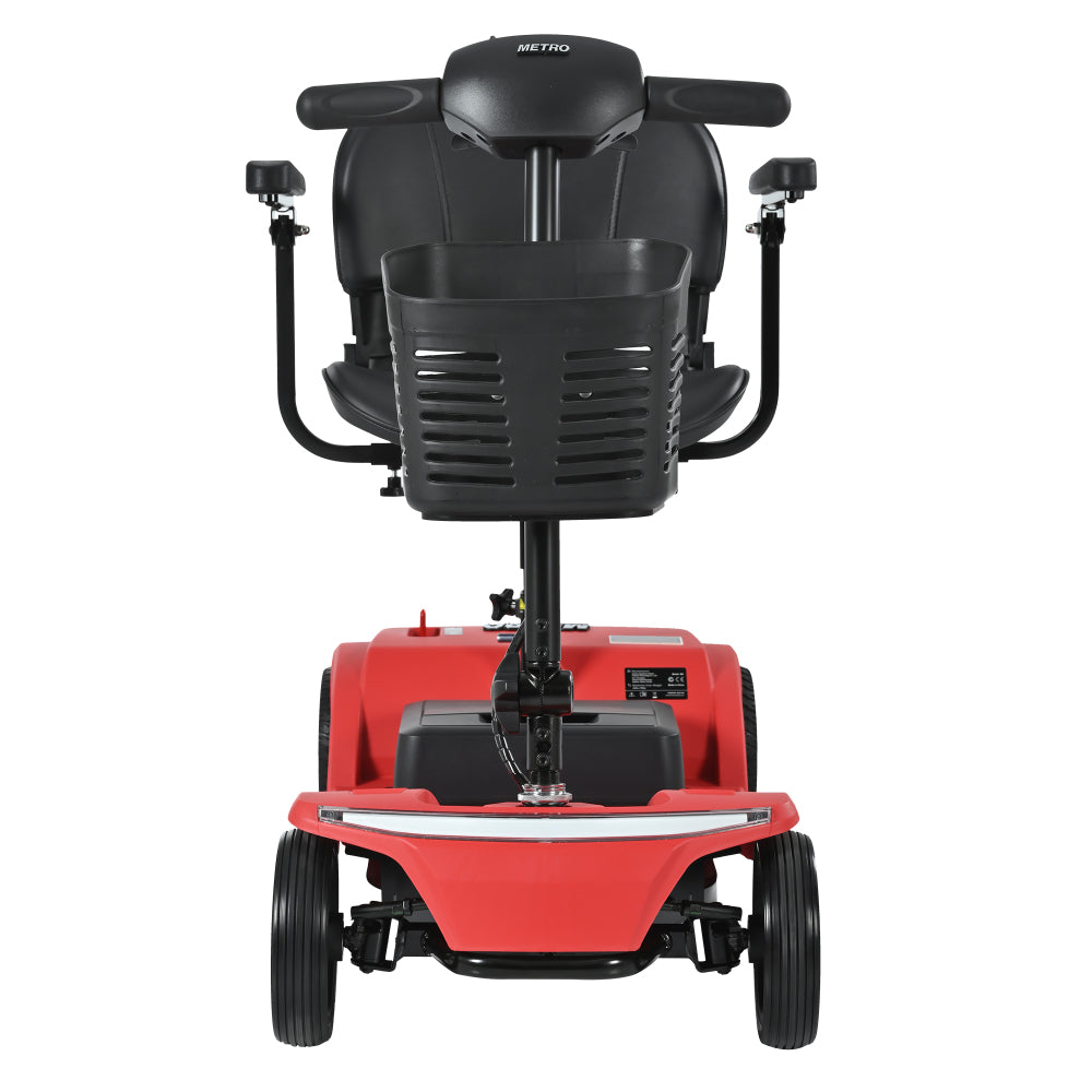 4 wheel mobility scooter with 16-20mile driving range, lithium battery, 330bs weight capacity, front & rear LED light, extension legroom, Electric-magnetic brake system, Color- Red, M2-RED-22.5L