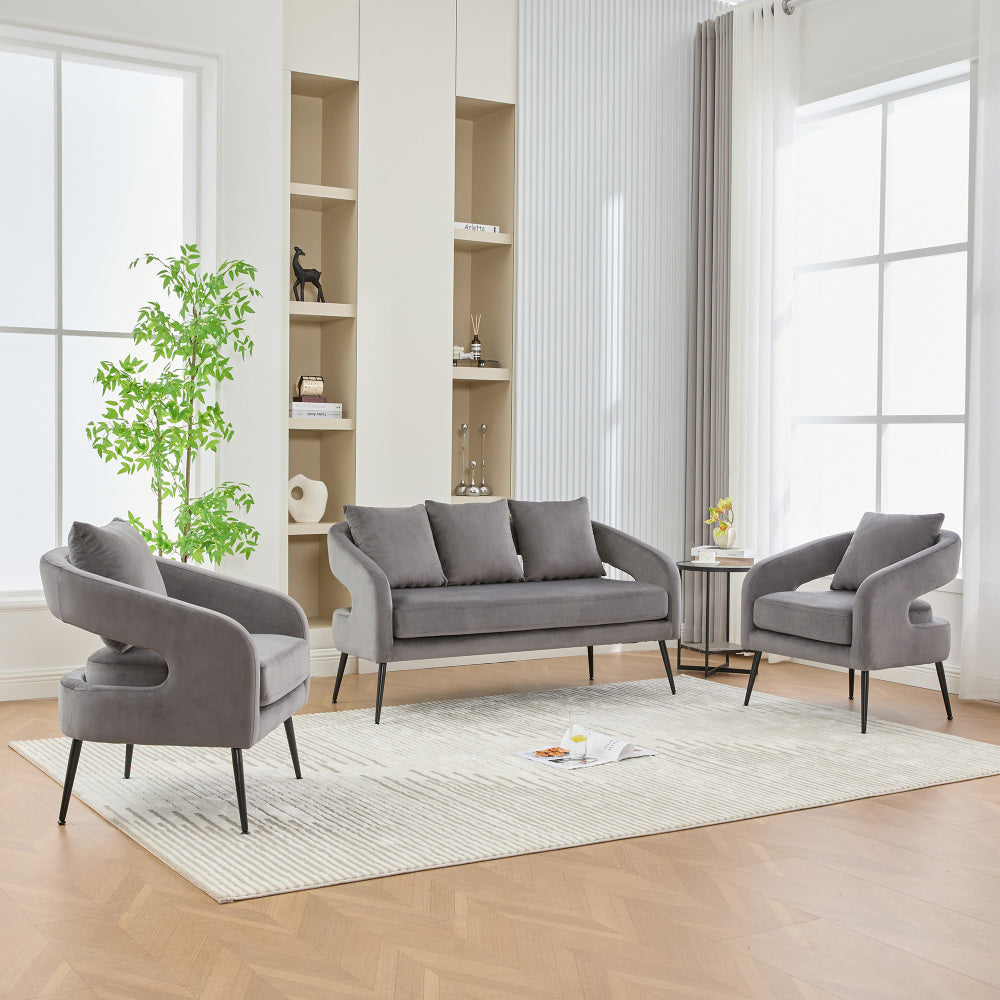 53.7"Modern Upholstered Velvet Open Back Loveseat Settee with 3 Pillows, Small Comfy Sofa 2-Seater Mini Sofa for Small Space with Metal Legs, Living Room Bedroom Office Dorm Studio Apartment, Beige