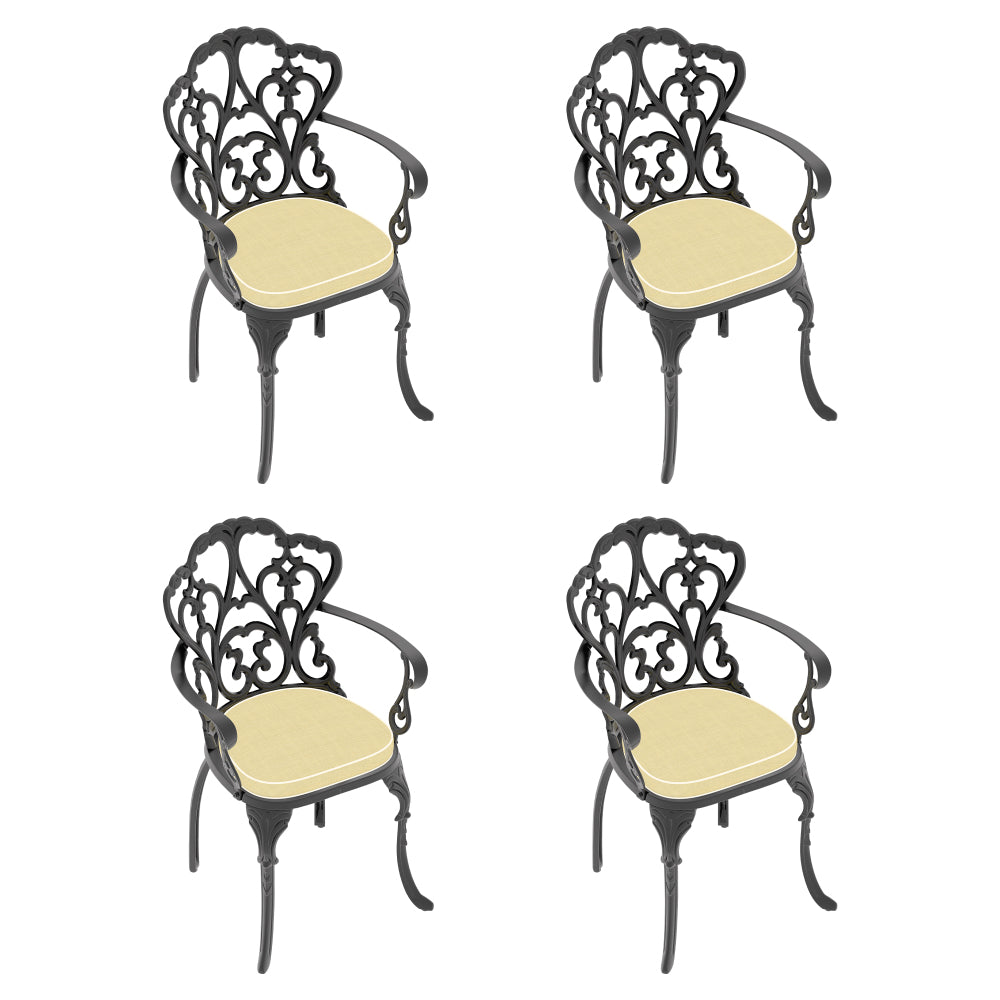 Cast Aluminum Patio Dining Chair 4PCS With Black Frame and Beige Cushions