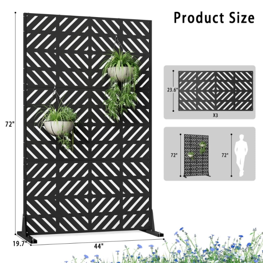 72'' x 44'' Balcony Privacy Screen ,Metal Patio Privacy Divider with Stand, Decorative Privacy Fence Screen for Garden, Fence, Balcony, Black