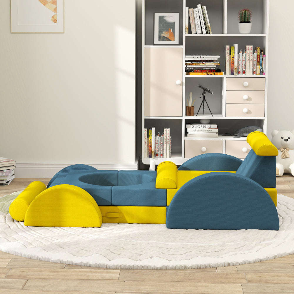 Qaba Modular Kids Play Couch, 14 Piece Kids Couch, Child Sectional Sofa for Playing, Sitting & Sleeping, Convertible Foam Floor Cushions for Boys & Girls, Yellow