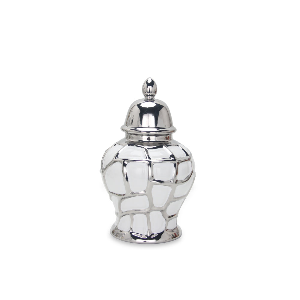 Regal White and Silver Ceramic Decorative Ginger Jar