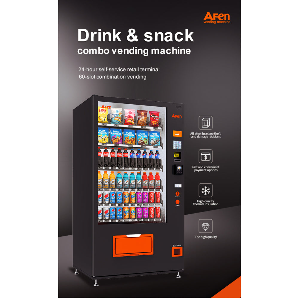 Snack & Drink Vending Machine with Credit Card Reader, Refrigerated Commercial Vending Machine, 60 Slots