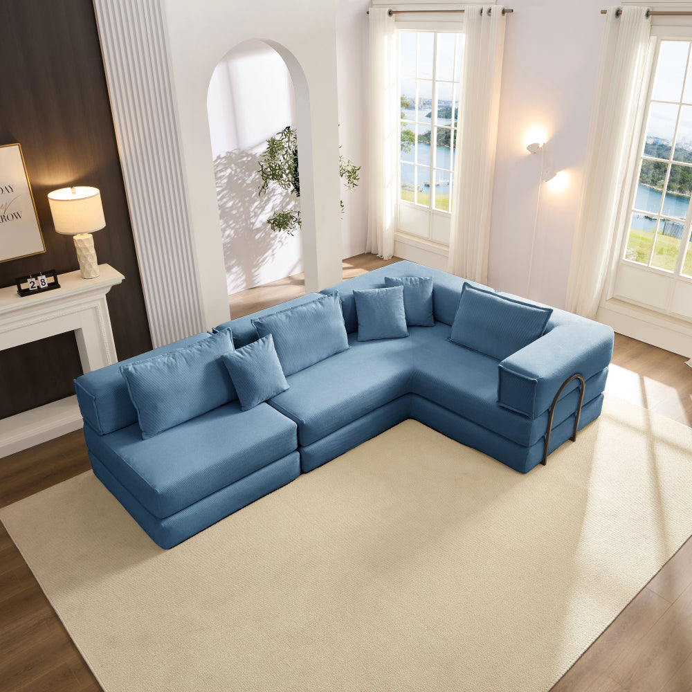 Oversized Upholstered Sectional Sofa Couch Set,Modular 118.2" L Shaped Floor Living Room Sofa Set With 6 Pillows,DIY Combination Sofa Couch for living rooms, apartments,bedrooms,Black