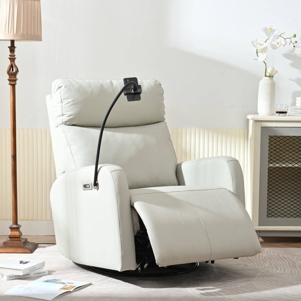 270° Power Swivel Rocker Recliner Chair, Electric Glider Reclining Sofa with USB Ports, Power Swivel Glider, Rocking Chair Nursery Recliners for Living Room Bedroom(Light Gray+270° Swivel)