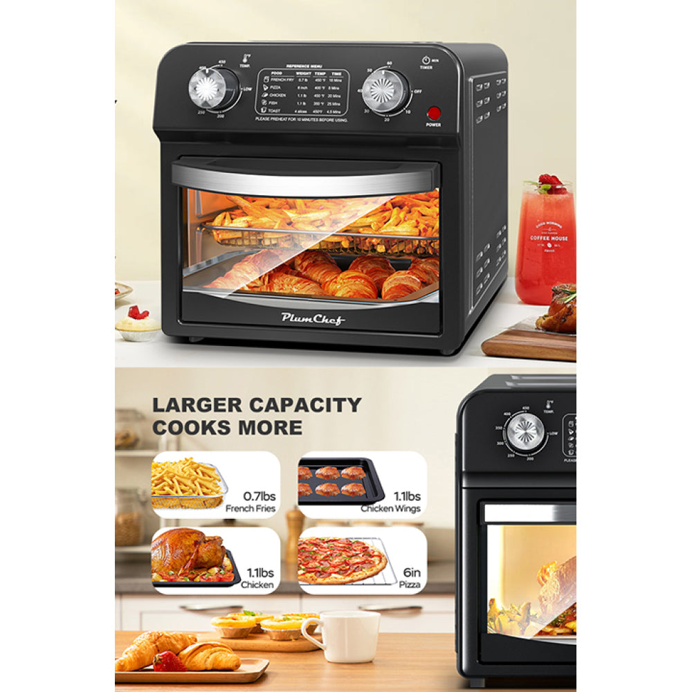 12.5 Quart 7-in-1 Convection Toaster Oven, 1500W, 5 Pre-set Menus, Roast, Bake, Grill, Broil, Toast, Dehydrate, Defrost, Stainless Steel, Black