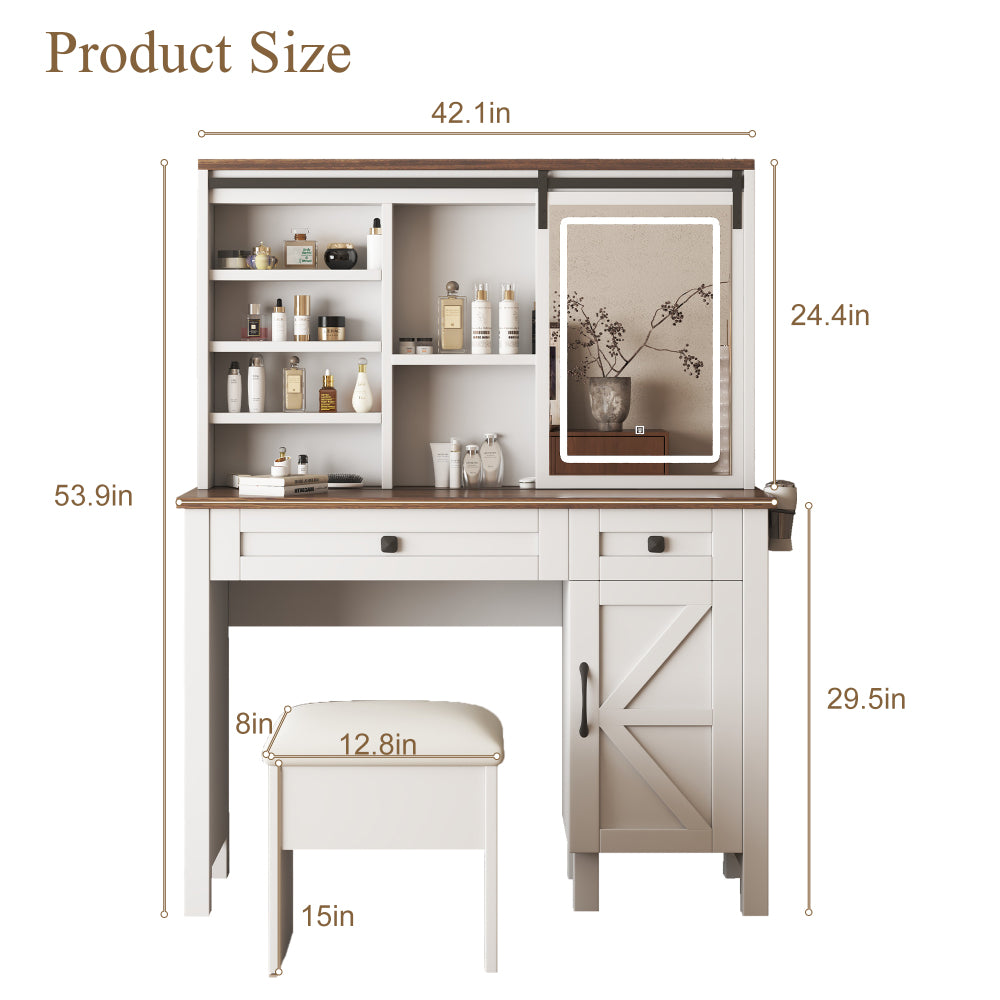 Farmhouse Makeup Vanity Desk with Sliding Mirror and Lights  Mirror only