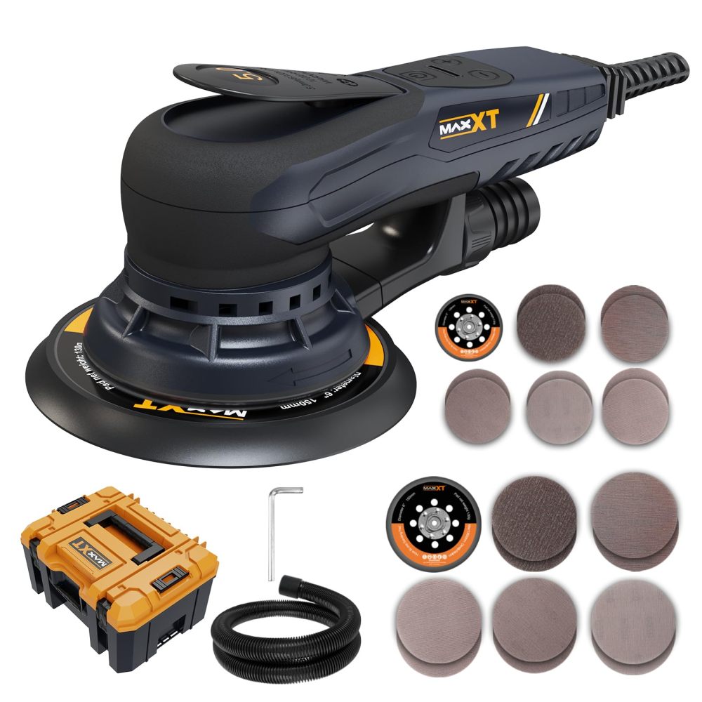 Electric 5mm Random Orbital Sander with Tool Case, Variable Speed Palm Sander with Brushless Motor, 5&6Inch Sanding Pads, Sanders for Woodworking, Primary Wood and Panel Processing