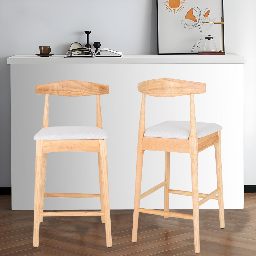 Mid-Century Modern Design Solid Wood 24" Counter Stools ,Upholstered Counter Stools with Wood Legs for Kitchen Island Dining Room Bar(Nature Frame And Beige Cushion)