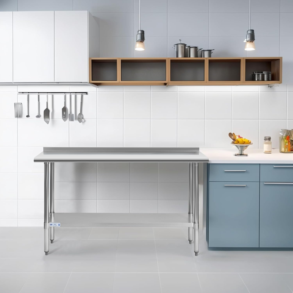 Stainless Steel Table 30 x 60 Inches Metal Prep Table with Adjustable Undershelf, Stainless Table for Commercial Kitchen, Outdoor, Restaurant, Hotel & Garage