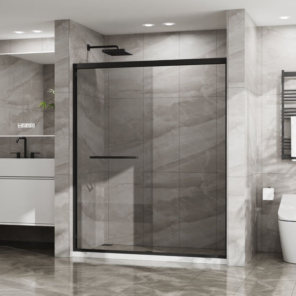 Goodyo Double Sliding Glass Shower Door  60 in. W x 72 in. H Aluminum Framed Shower Enclosure with SGCC Clear Tempered Glass, Stainless Steel Hardware, Matte Black