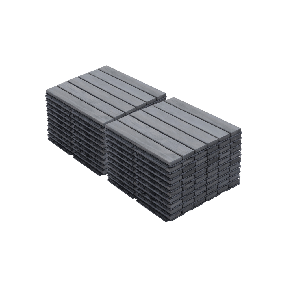 10 PCS Interlocking Deck Tiles Striped Pattern, 12" x 12" Square Light Gray Acacia Hardwood Outdoor Flooring for Patio, Bancony, Pool Side,...