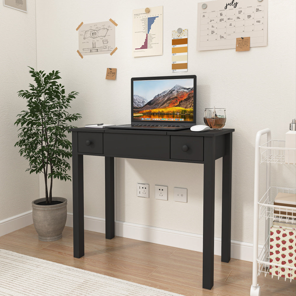 Multifunctional Vanity Desk with 3-Level Adjustable Lighting with Flip-top Mirror & Storage 15.75" Deep Makeup Table 2 Drawers & 3 Removable Organizer Boxes Compact Home Office Desk Black