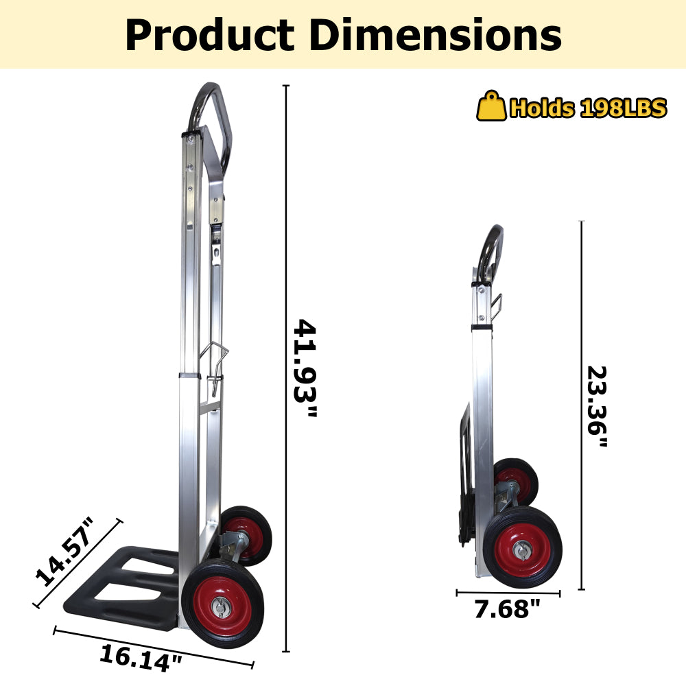 Folding Hand Truck Heavy Duty Foldable Dolly Cart with Wheels, Aluminum Collapsible Hand Cart Portable with Telescoping Handle
