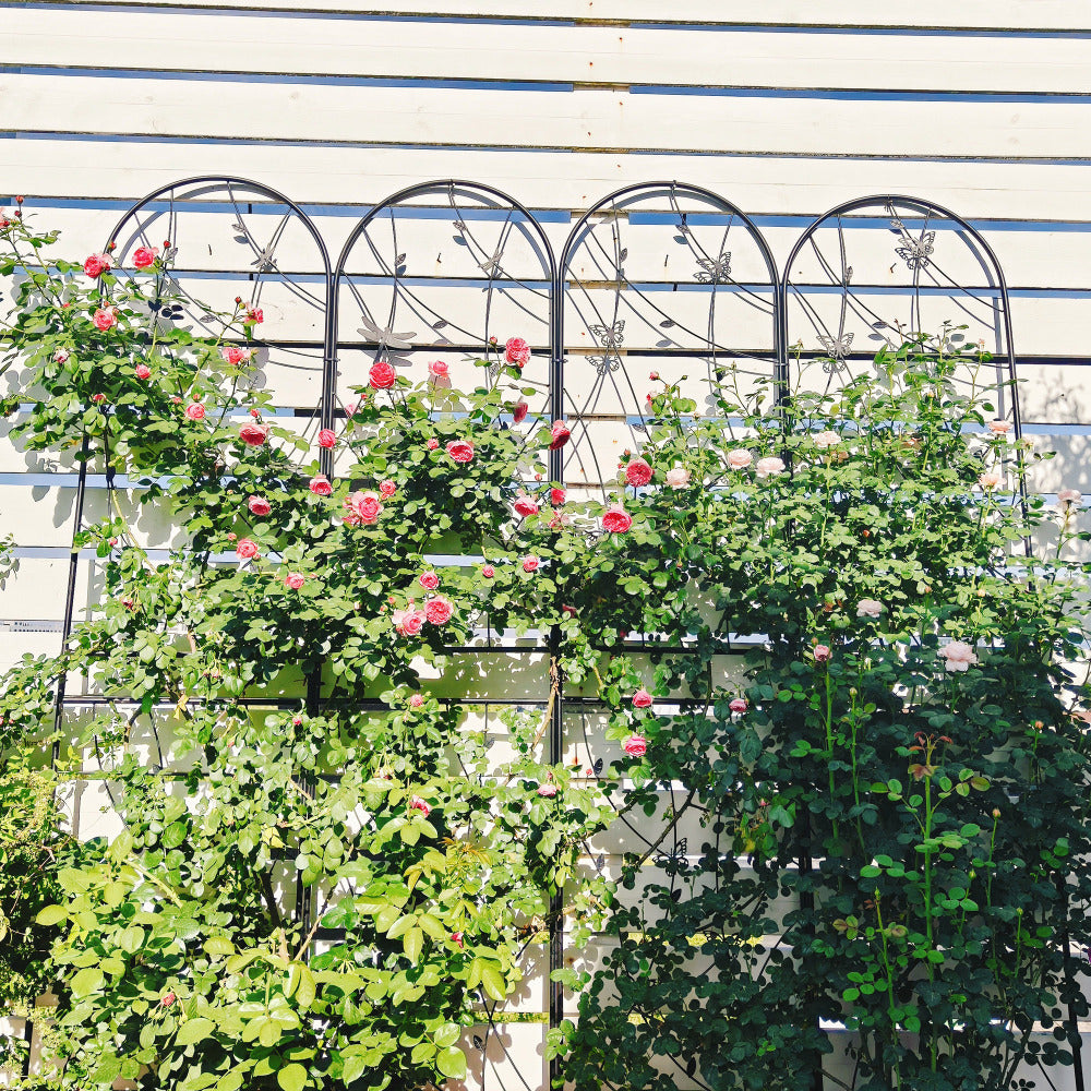 4 Pack Metal Garden Trellis 86.7" x 19.7" Rustproof Trellis for Climbing Plants Outdoor Flower Support Dragonfly Deco Black