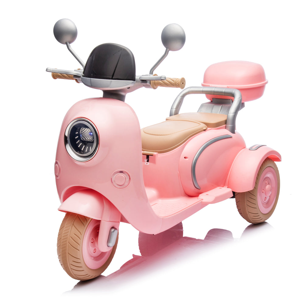 12V Two motors Kids Ride On Level Up Two-seater  Electric Motorcycle,Three-wheel Toy w/Music,Bluetooth,USB,Backseat flip adult seat,Portable Storage Hooks&Oversized  Trunk,LED Headlight  For Kids 3-6.