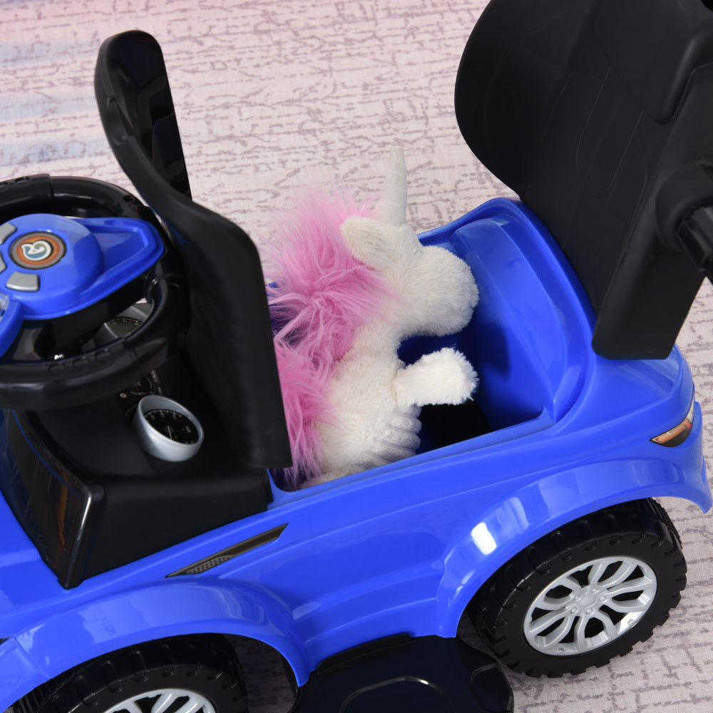 Aosom 2 In 1 Push Cars for Toddlers Kid Ride on Push Car Stroller Sliding Car with Horn Music Light Function Secure Bar Ride on Toy for Boy Girl 1-3 Years Old Blue