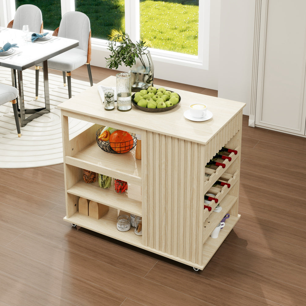 Kitchen Island Cart,Rolling Serving Utility Trolley Cart Modern Kitchen Island with Storage Drawer Wine Rack Lockable Casters,Kitchen Cart  for Kitchen,Dining Room,Bar Living Room