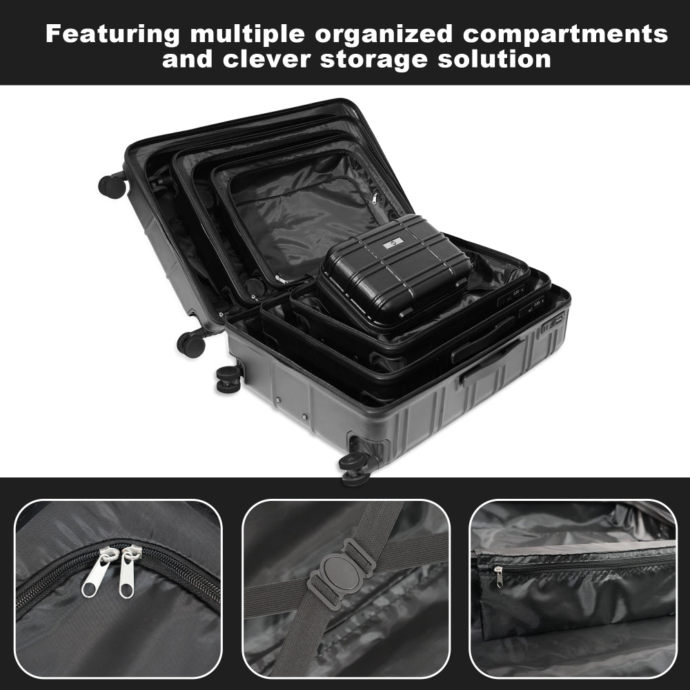 Luggage Sets ABS+PC Hardshell 4pcs  Luggage Hardside Lightweight Durable Suitcase sets Spinner Wheels Suitcase with TSA Lock (12/20/24/28),black