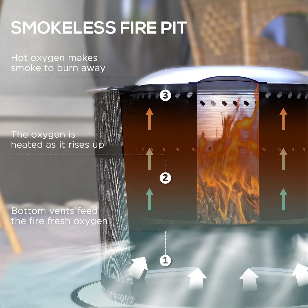 Outsunny Smokeless Fire Pit with Fireproof Mat, 20" Barrel Style Portable Wood Burning Firepit, Magnesium Oxide Low Smoke Camping Bonfire Stove for Backyard, Patio, Picnic, Black