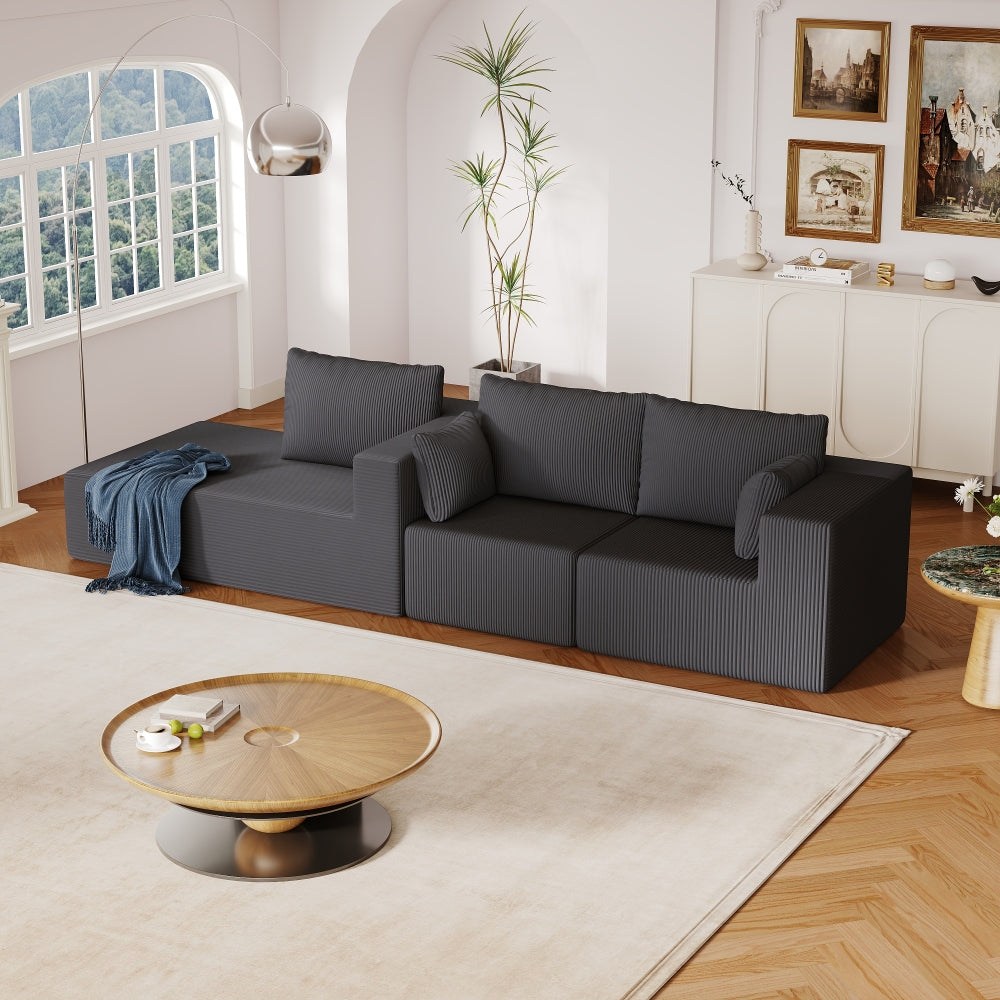 108.3" Sectional Foam Couch,L Shape Sofa with Chaise Lounge,Modular Cloud Sofa  for Living Room,Upholstered Corduroy Couch Dark Grey