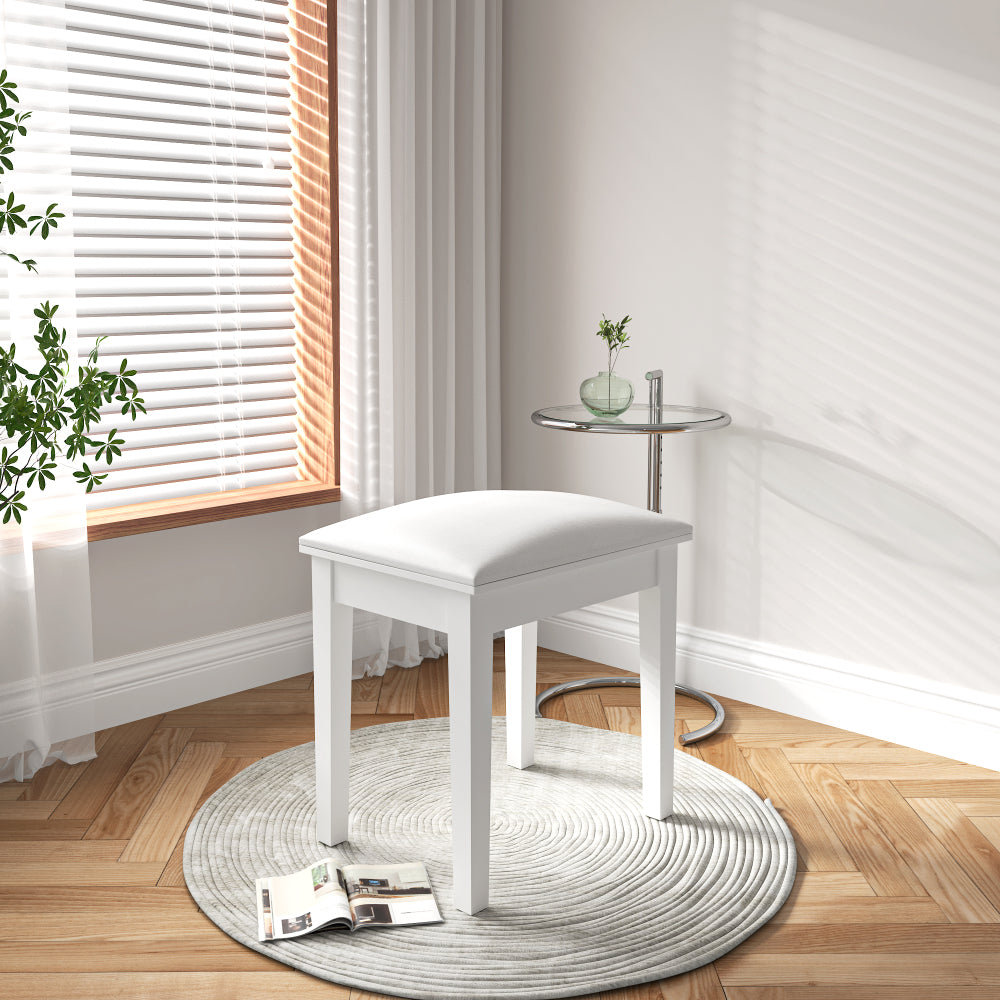 Vanity Stool Makeup Bench Dressing Stool with Cushion and Solid Legs,White
