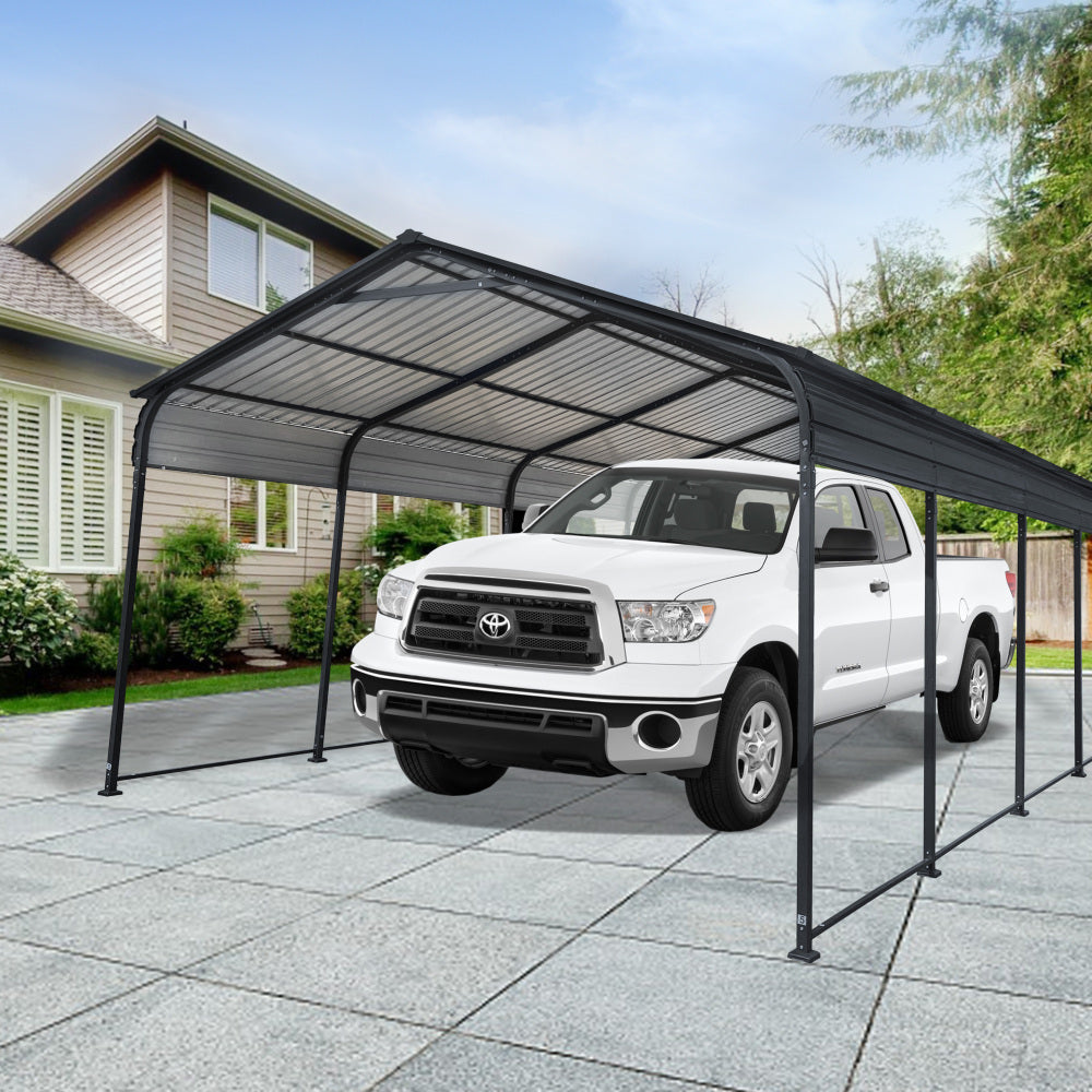 12X20 FT Metal Carport, Outdoor Car Shelter All Weather, Heavy Duty Outdoor Galvanized Car Shelter for Car Boat Truck and SUVs Black