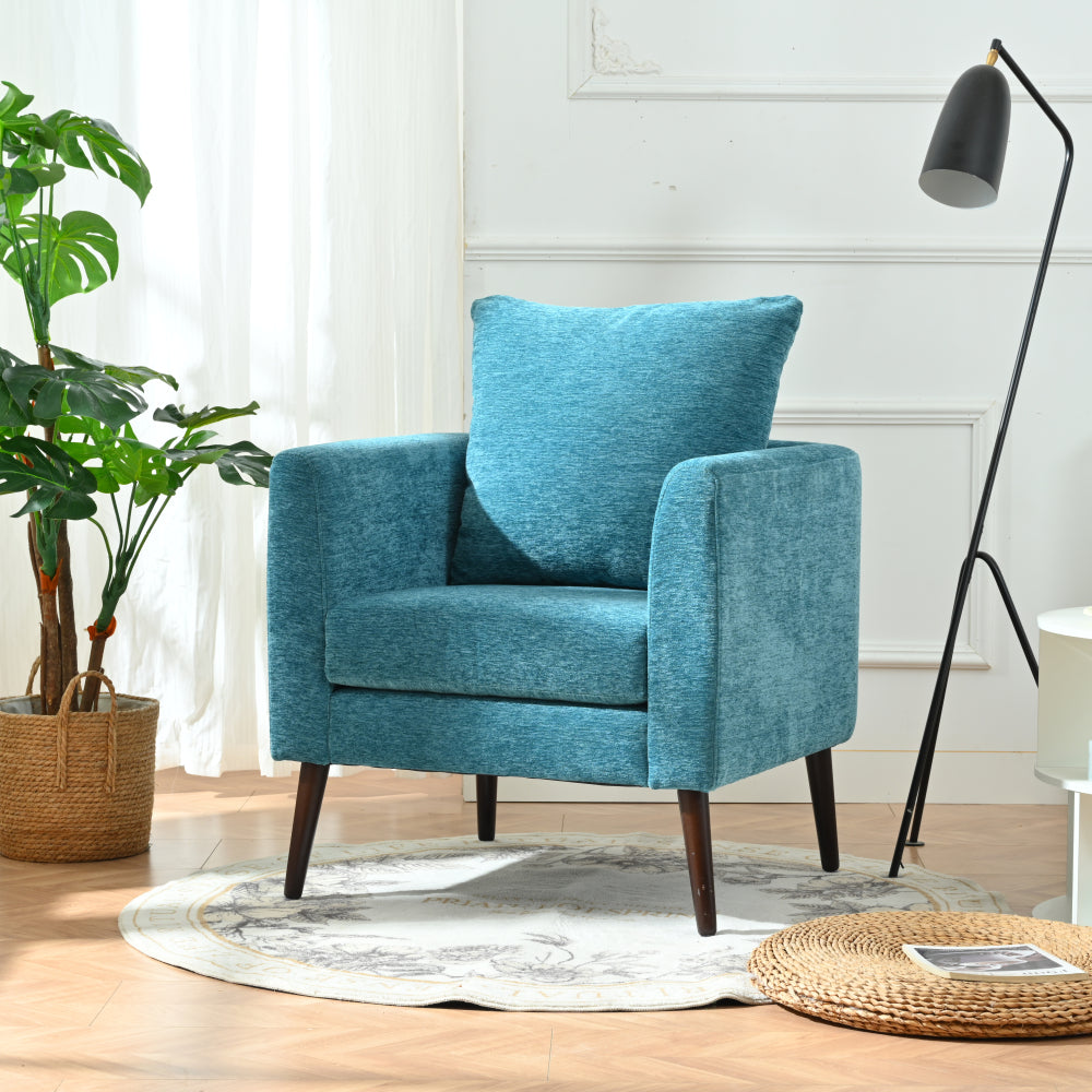 Modern Fabric Accent Chair, Upholstered Armchair for Living Room ,Mid Century Fabric Lounge Chair w/ Pillow, Comfortable Reading Chair with Wood Legs for Living Room, Bedroom,Reception Room (Olive)