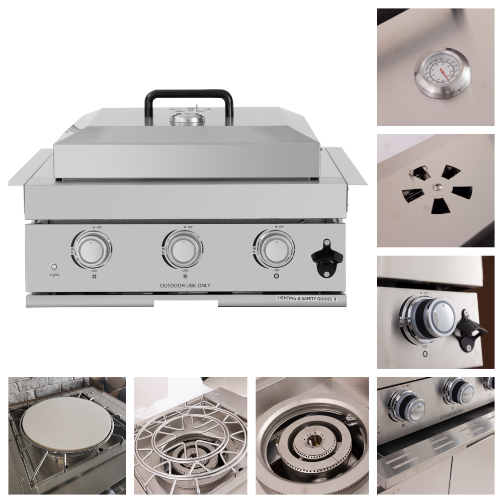 Built-in Outdoor Kitchen 32 inch LPG Gas Grill 60000 BTU Stainless Steel Four burners Grill with Infrared Rear Bunrer and Door and Drawer Combo and Drop in Stainless Steel 304# Sink with BBQ Tool Set