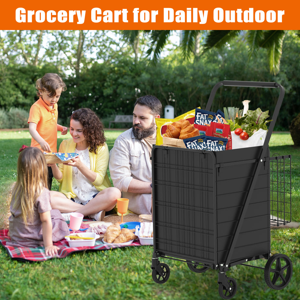 Extra Large Shopping Cart,Grocery Cart on Wheels, Foldable Utility Shopping Carts with Double Basket and 360° Rolling Swivel Wheels for Groceries Laundry