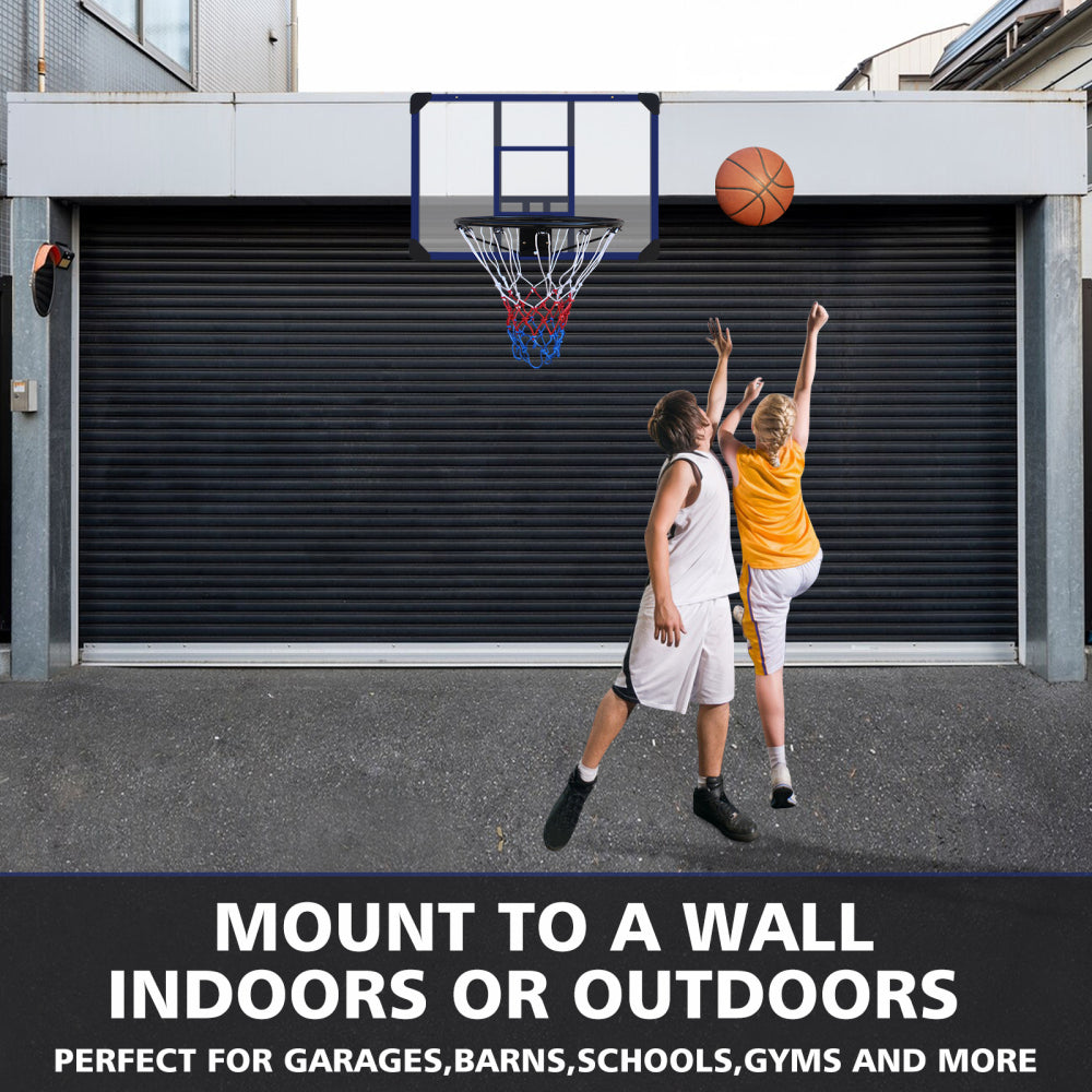 Wall-mounted basketball hoop, 35 x 24 inches shatterproof back, folding hoop, durable hoop and all-weather mesh for indoor and outdoor use