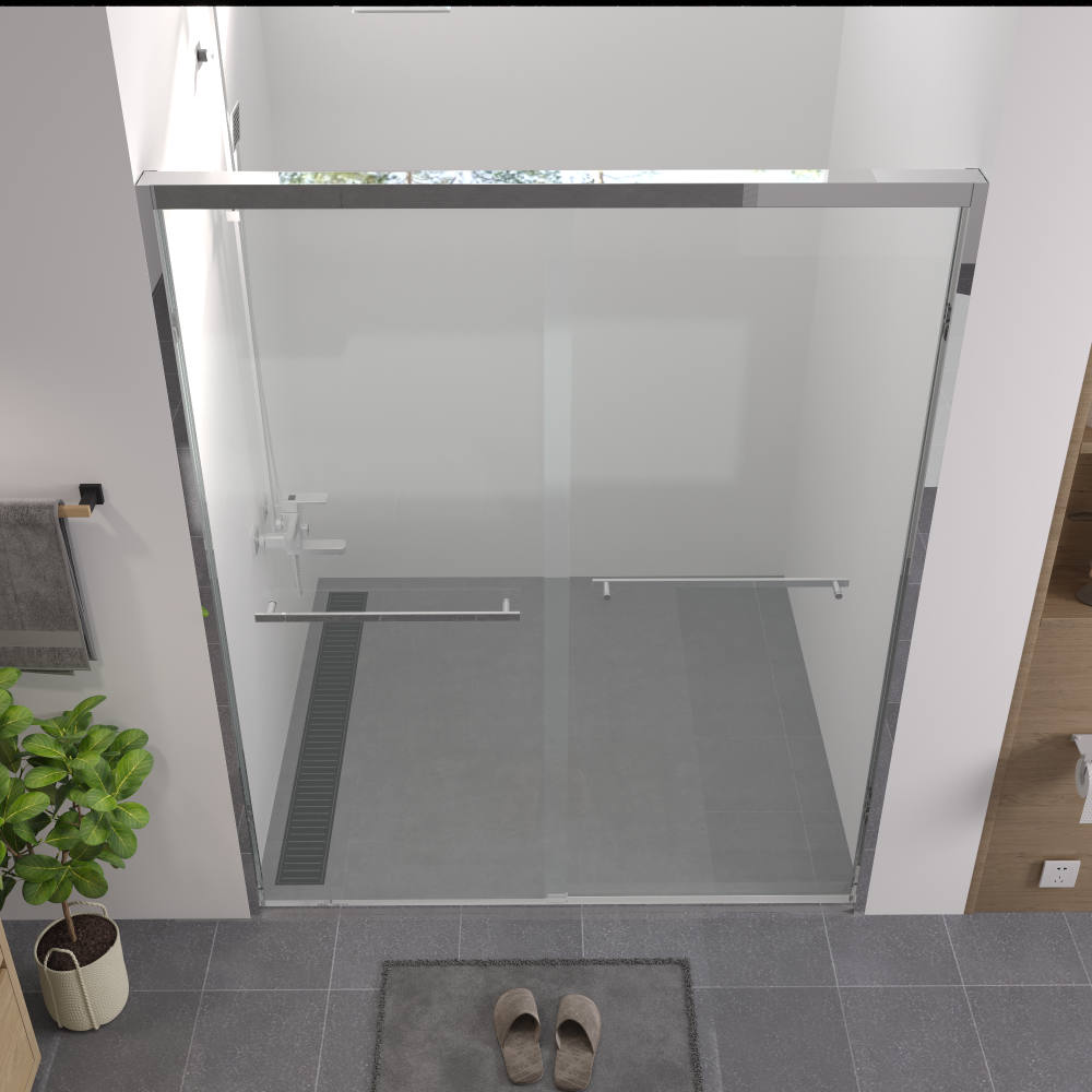 56-60"x74" Aluminum Frame Double Sliding Shower Door,Bypass Bathroom Sliding Door with Premium 1/4" (6mm) Clear Tempered Glass, Chrome Hardware Sliding Glass Shower Enclosure,Chrome  Finished