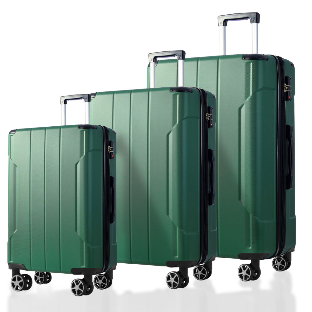 Luggage Sets 3 Piece, Hard shell ABS Lightweight Durable Suitcases with Double Spinner Wheels 20/24/28 Inch (Green)