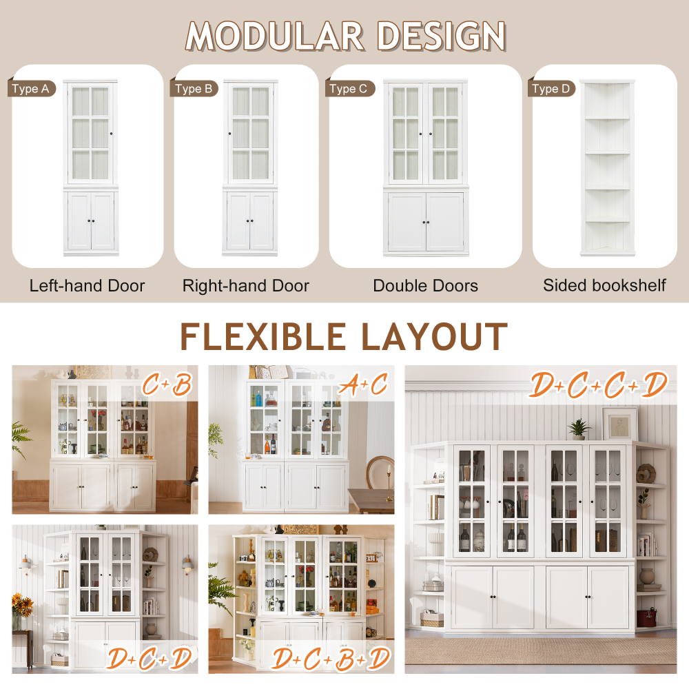 2x 75.25'' Tall Triangle Sided Bookshelves, Set of Two 5-Tier Sided Bookcase - White - Olny Sold with Paired Cabinets
