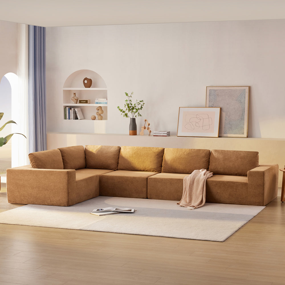 109*68" Modular Sectional Living Room Sofa Set, Modern Minimalist Style Couch, Upholstered Compressed Sofa for Living Room, Bedroom, Salon, 2 PC Free Combination, L-Shape, Cream