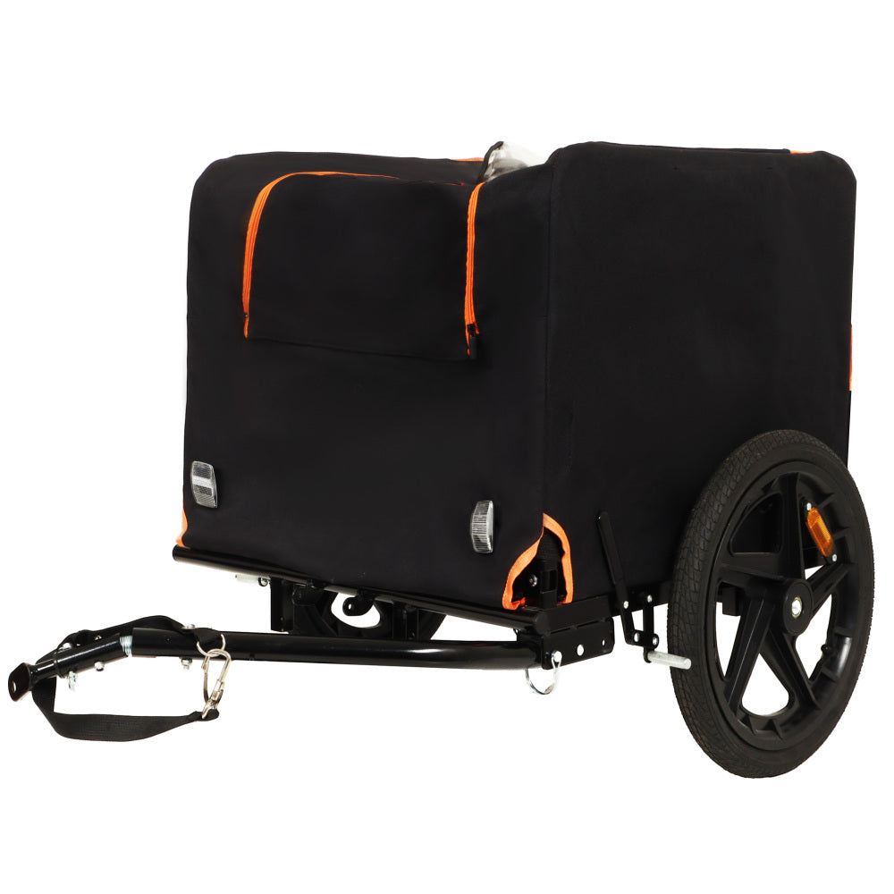 2-in-1 Bike & Pull-Behind Pet Trailer – Convertible Dog/Cat Carrier with Detachable Bike Hitch & Built-in Towing Handle – All-Terrain Wheels for Cycling and Hand-Pulled Transport, Orange and Black