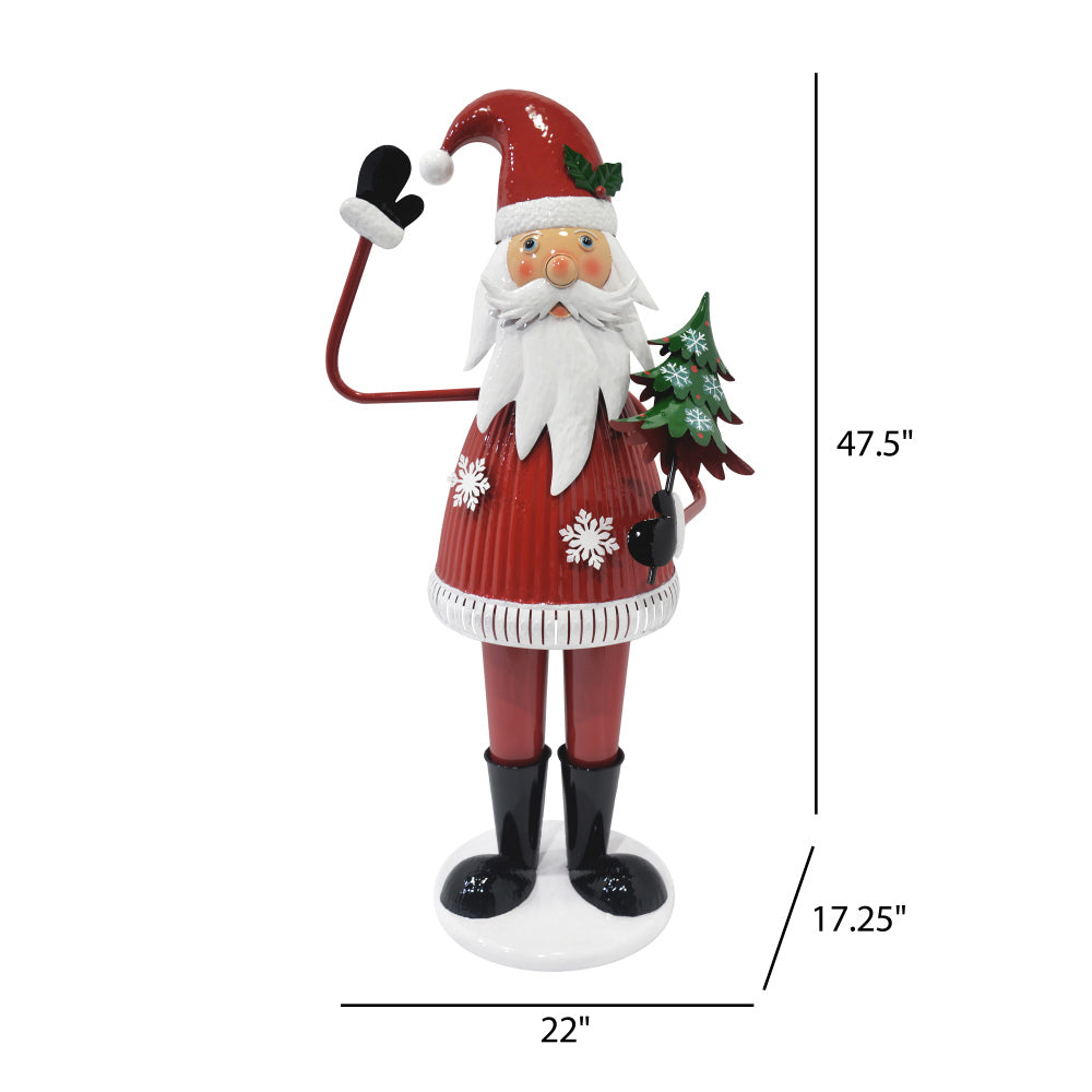 Cheerful Santa Claus Holding Tree and Waving