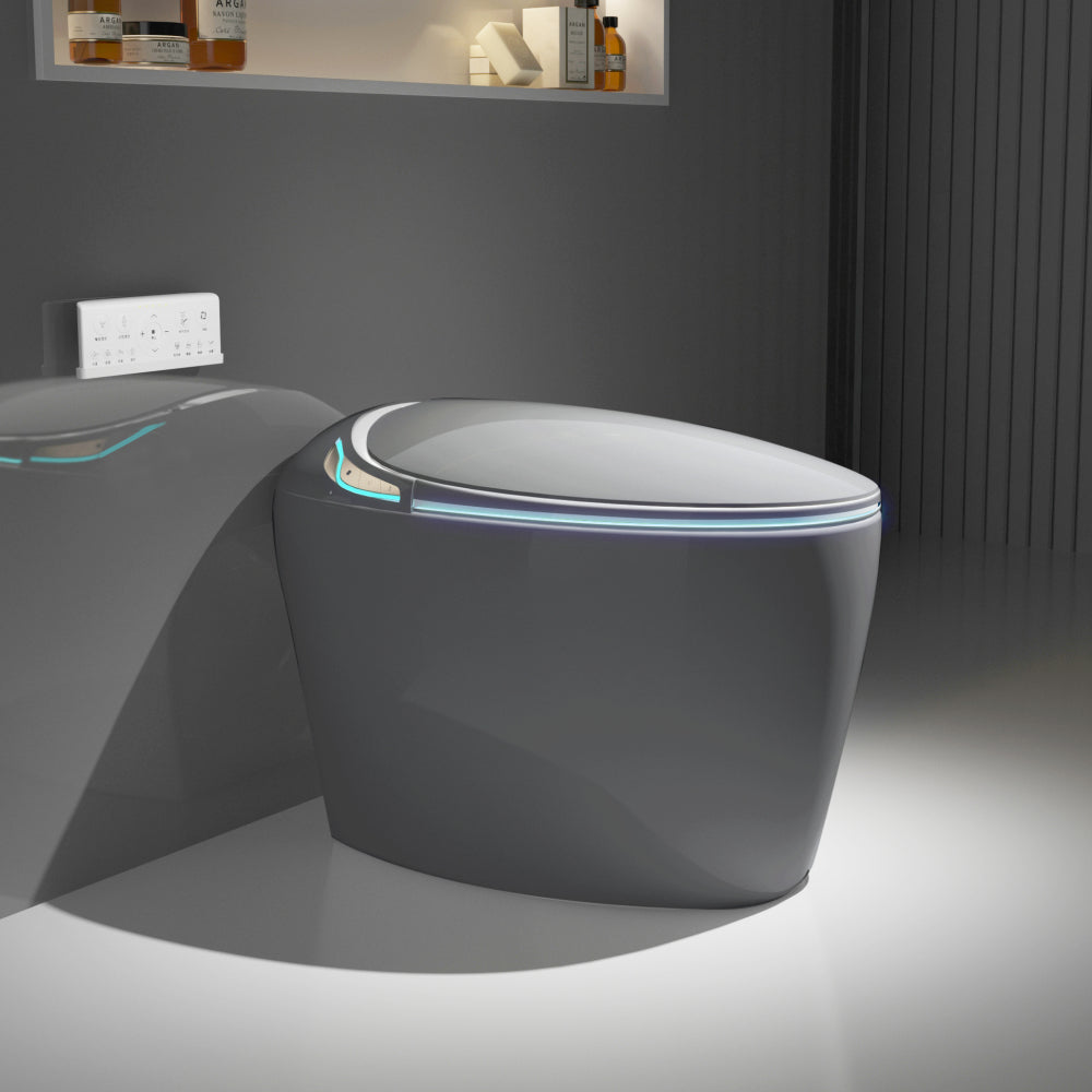 Unique Smart Toilet with Bidet Built In, Intelligent One Piece Toilet For Modern Bathroom, Auto Open/Close Seat, Foot Sensor, LED Display,Night Light, Warm Water & Dryer,Grey