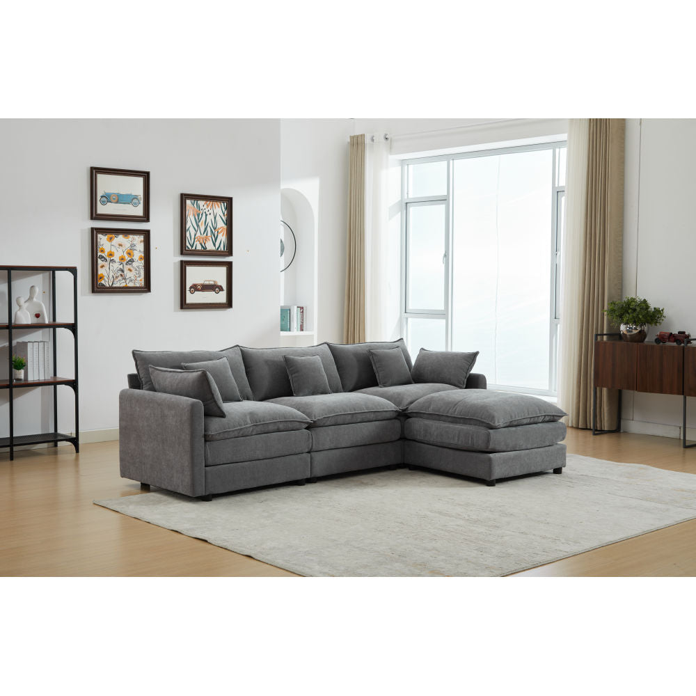 Modular Sectional Sofa, 3-Seater Sofa with Ottoman, Modern L-Shaped Sofa for Living Room Bedroom Apartment
