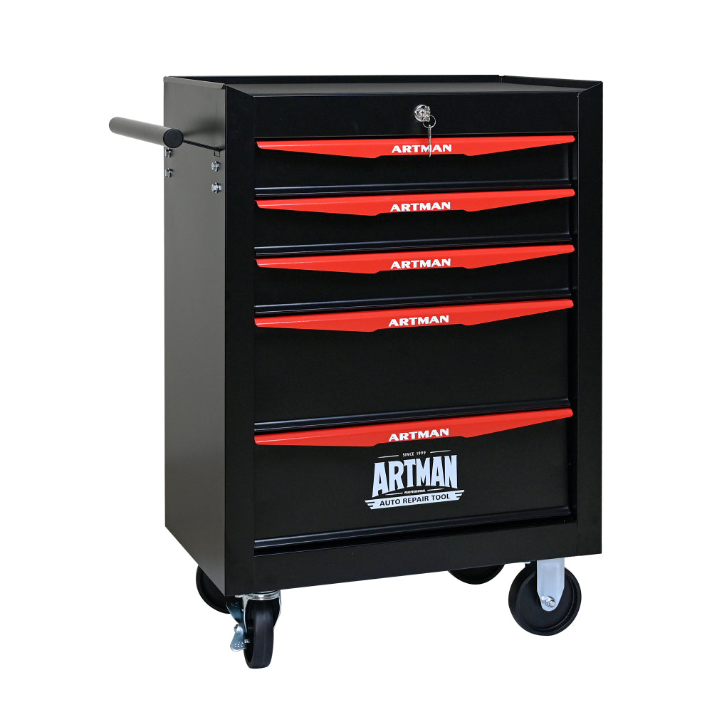 Rolling Metal Tool Chest with 5 Drawers, 20" 5-Drawer Tool Chest Cabinet with Ball Bearing Drawer Slides, Steel Tool Storage Box Organizer -Red&Black