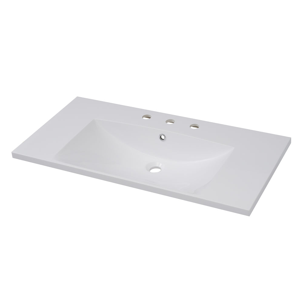 36''x18'' Bathroom Sink with Three Holes (8" Centerset), Resin Bathroom Vanity Sink Top with Overflow, Drop in Bathroom Vessel Sink Rectangle Ideal for Small Spaces, White