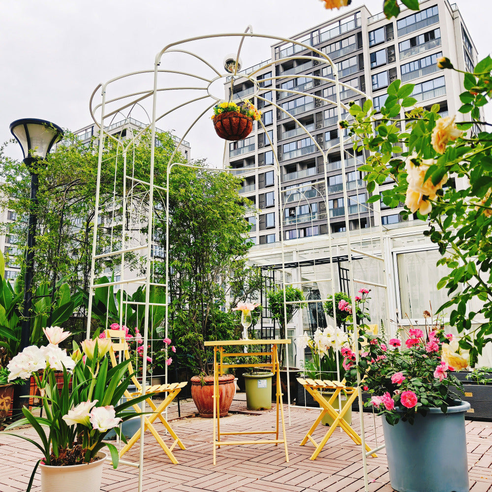 Metal Garden Arch Iron Garden Arbors Gazebo Dia 81.3'' x 114.2'' High Birdcage Shape Pergola Pavilion for Wedding Ceremony Cream White