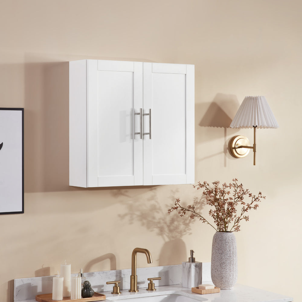 Wood Hanging Cabinet with Doors and Shelves