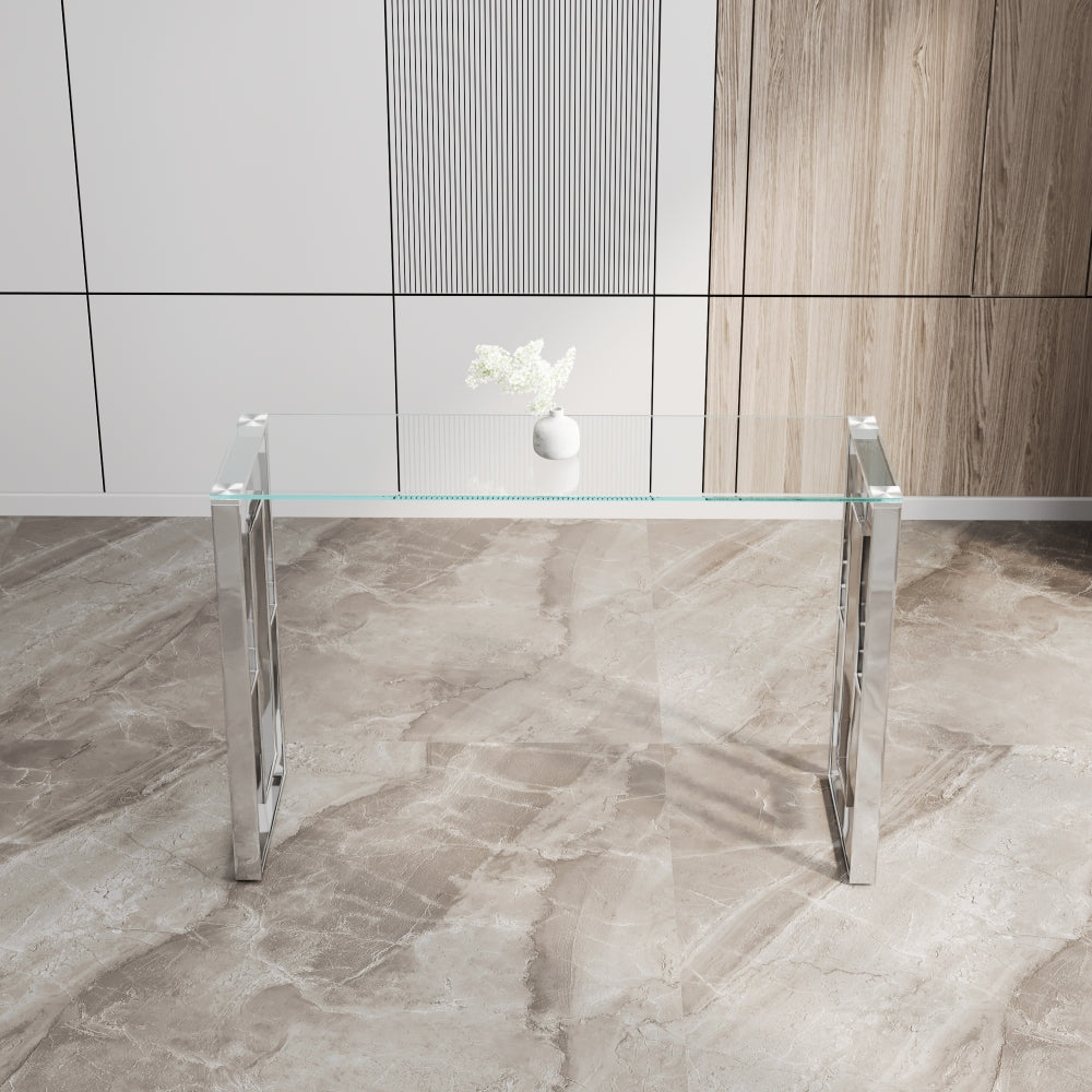 Console Table Stainless Steel Glass,Meal side table silvery Clear  bs-02 s