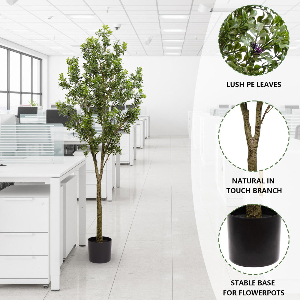 Artificial Olive Tree, 180cm Tall Faux Potted Plant with Olive Branches and Fruits for Indoor Home, Office, or Living Room Decoration, 1pc/set