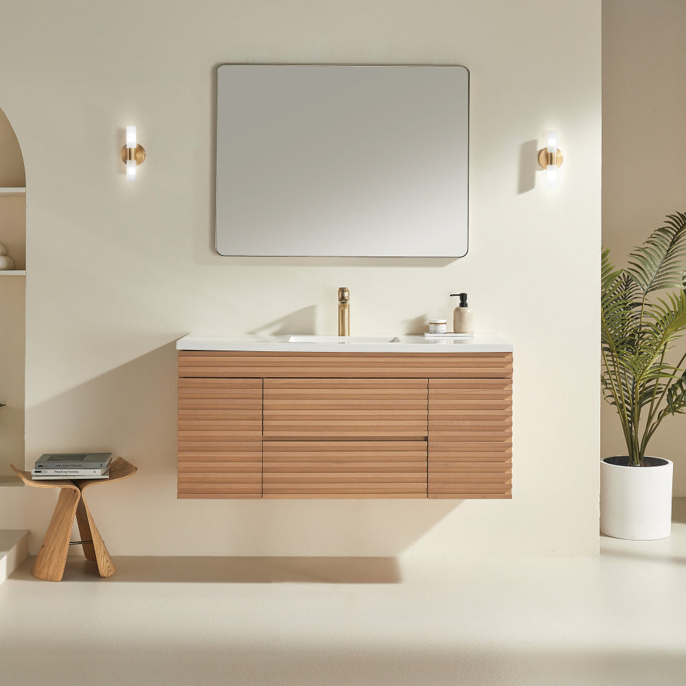 48" Wall Mounted & Floating Single Vanity with Ceramic Sink